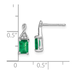 14k White Gold Emerald and Diamond Earrings - 2
