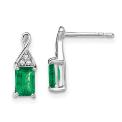 14k White Gold Emerald and Diamond Earrings - 2