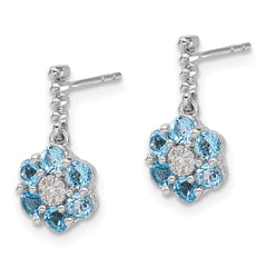 14k White Gold Blue Topaz and Diamond Earrings - 2