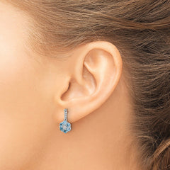 14k White Gold Blue Topaz and Diamond Earrings - 2