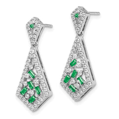 14k White Gold Emerald and Diamond Earrings - 5