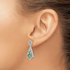 14k White Gold Emerald and Diamond Earrings - 5