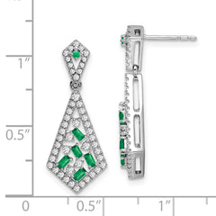 14k White Gold Emerald and Diamond Earrings - 5