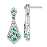 14k White Gold Emerald and Diamond Earrings - 5
