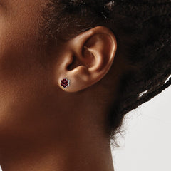 14k White Gold Garnet Floral Post Earrings