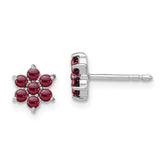 14k White Gold Garnet Floral Post Earrings