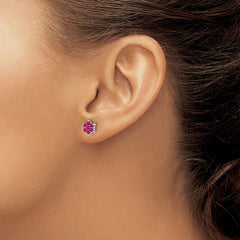 14k White Gold Ruby Floral Post Earrings