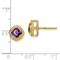 14k Cushion Amethyst Earrings