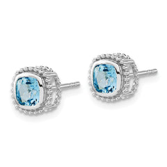 14k White Gold Cushion Blue Topaz Earrings