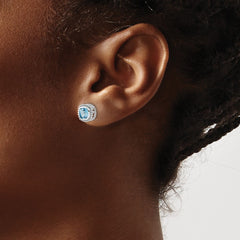 14k White Gold Cushion Blue Topaz Earrings