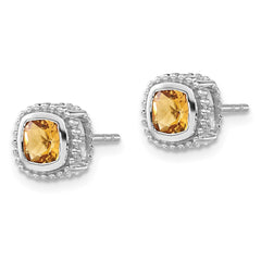 14k White Gold Cushion Citrine Earrings