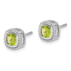14k White Gold Cushion Peridot Earrings