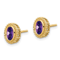 14k Oval Amethyst Post Earrings