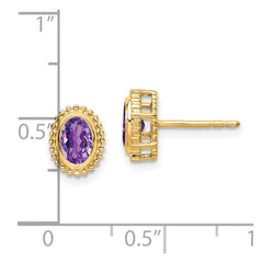 14k Oval Amethyst Post Earrings