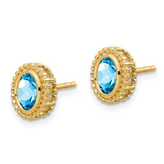 14k Oval Blue Topaz Post Earrings