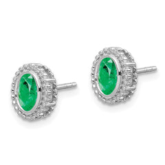 14k White Gold Oval Emerald Post Earrings