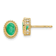 14k Oval Emerald Post Earrings