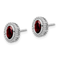 14k White Gold Oval Garnet Post Earrings
