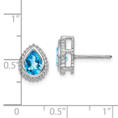 14k White Gold Pear Blue Topaz Post Earrings