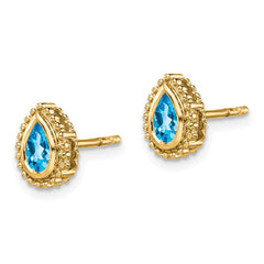 14k Pear Blue Topaz Post Earrings
