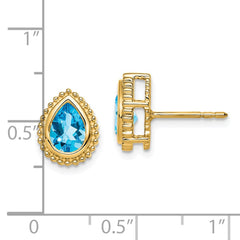 14k Pear Blue Topaz Post Earrings