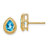 14k Pear Blue Topaz Post Earrings