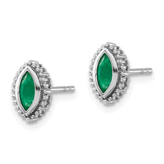14k White Gold Marquise Emerald Post Earrings