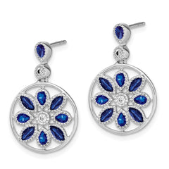 14k White Gold Sapphire and Diamond Floral Dangle Earrings