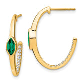 14k Marquise Created Emerald and Diamond J-hoop Earrings