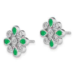 14k White Gold Emerald and Diamond Post Earrings - 6