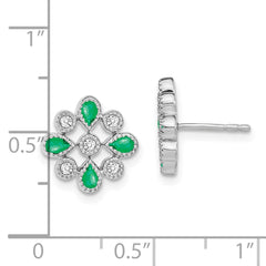 14k White Gold Emerald and Diamond Post Earrings - 6