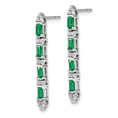 14k White Gold Emerald and Diamond 4-stone Dangle Earrings
