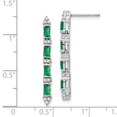 14k White Gold Emerald and Diamond 4-stone Dangle Earrings
