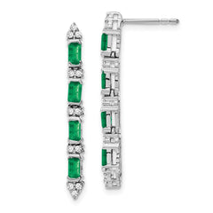 14k White Gold Emerald and Diamond 4-stone Dangle Earrings