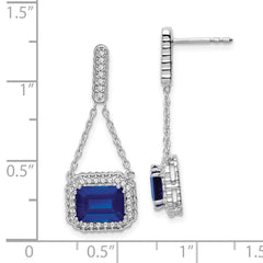 14k White Gold Created Sapphire and Diamond Dangle Earrings