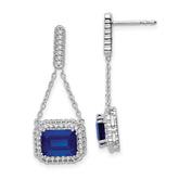 14k White Gold Created Sapphire and Diamond Dangle Earrings