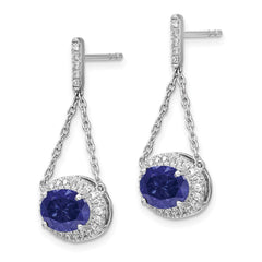 14k White Gold Oval Created Sapphire and Diamond Dangle Earrings