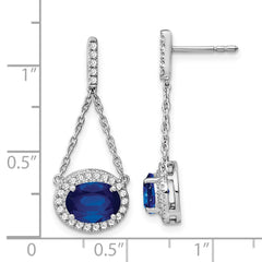 14k White Gold Oval Created Sapphire and Diamond Dangle Earrings