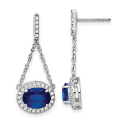 14k White Gold Oval Created Sapphire and Diamond Dangle Earrings