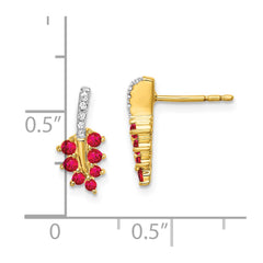 14k Ruby and Diamond Leaf Earrings