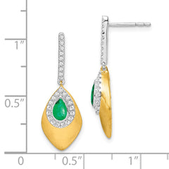 14k Two-tone Emerald and Diamond Dangle Earrings