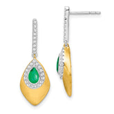 14k Two-tone Emerald and Diamond Dangle Earrings
