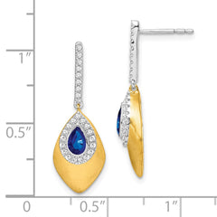 14k Two-tone Sapphire and Diamond Dangle Earrings
