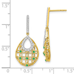 14k Emerald and Diamond Dangle Earrings