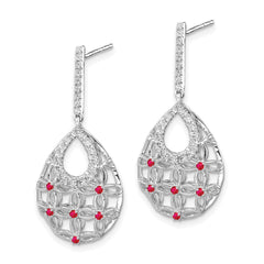 14k White Gold Ruby and Diamond Dangle Earrings