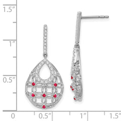 14k White Gold Ruby and Diamond Dangle Earrings