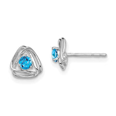14k White Gold Blue Topaz Post Earrings