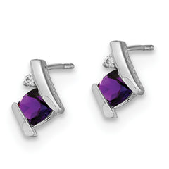 14K White Gold Cushion Amethyst and Diamond Earrings