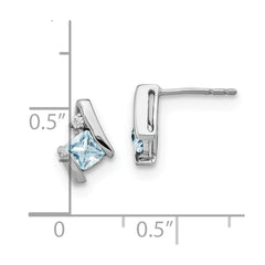 14K White Gold Cushion Aquamarine and Diamond Earrings