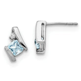 14K White Gold Cushion Aquamarine and Diamond Earrings